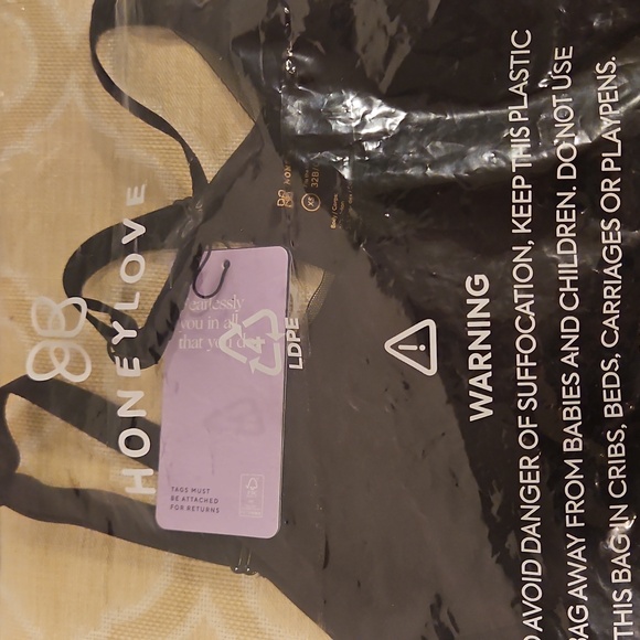 NWT Honeylove Black Wireless Crossover Bra W Mesh Detail Adjustables Straps 32B - Picture 9 of 9